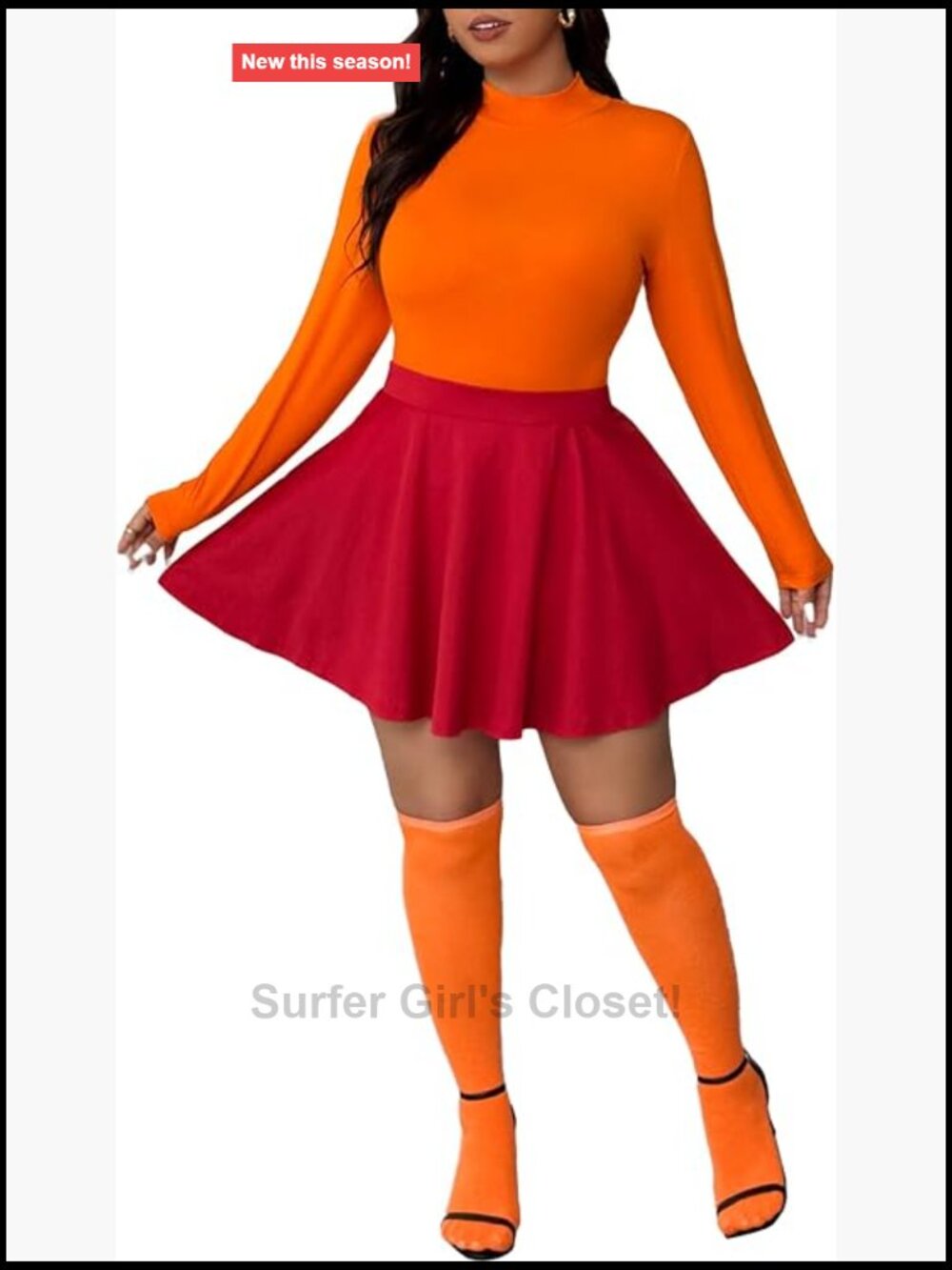 Plus Size Halloween Costume Turtleneck Crop Top Flare Skirt Set